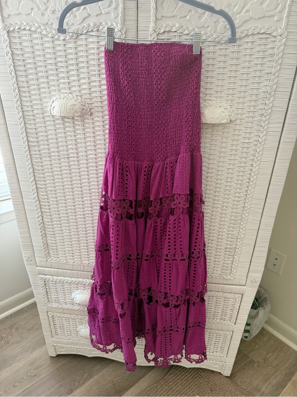Strapless Crochet Maxi Dress in Fuchsia